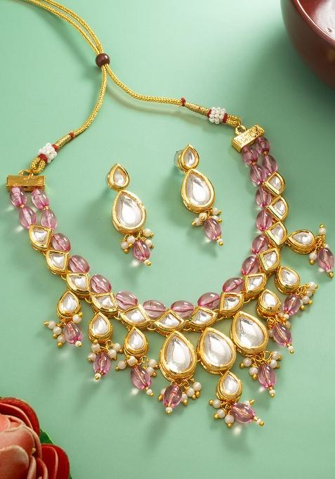 Pink Gold Plated Brass Jewellery Set