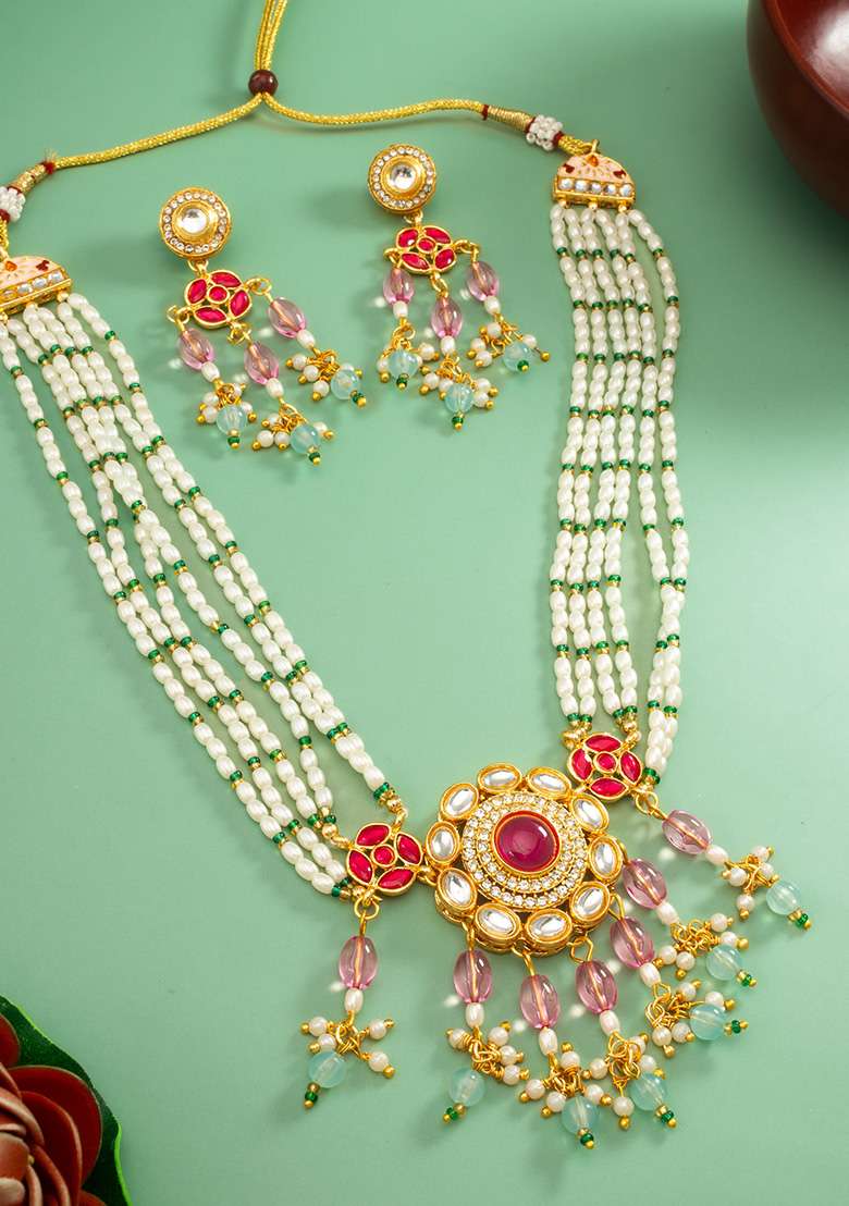 Multi Gold Plated Brass Jewellery Set - Indya