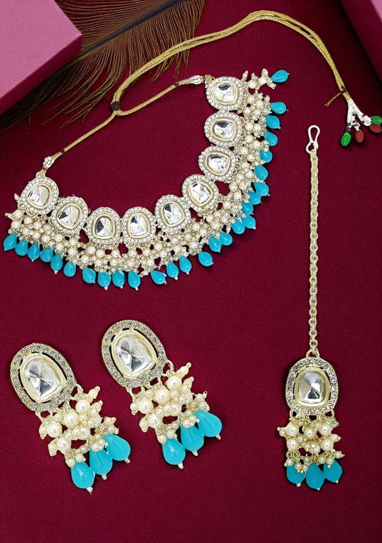 Gold Adjustable Alloy Neckalce Set - Indya