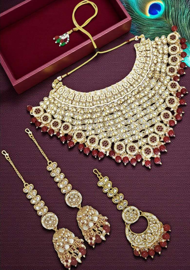 Gold Adjustable Alloy Neckalce Set - Indya