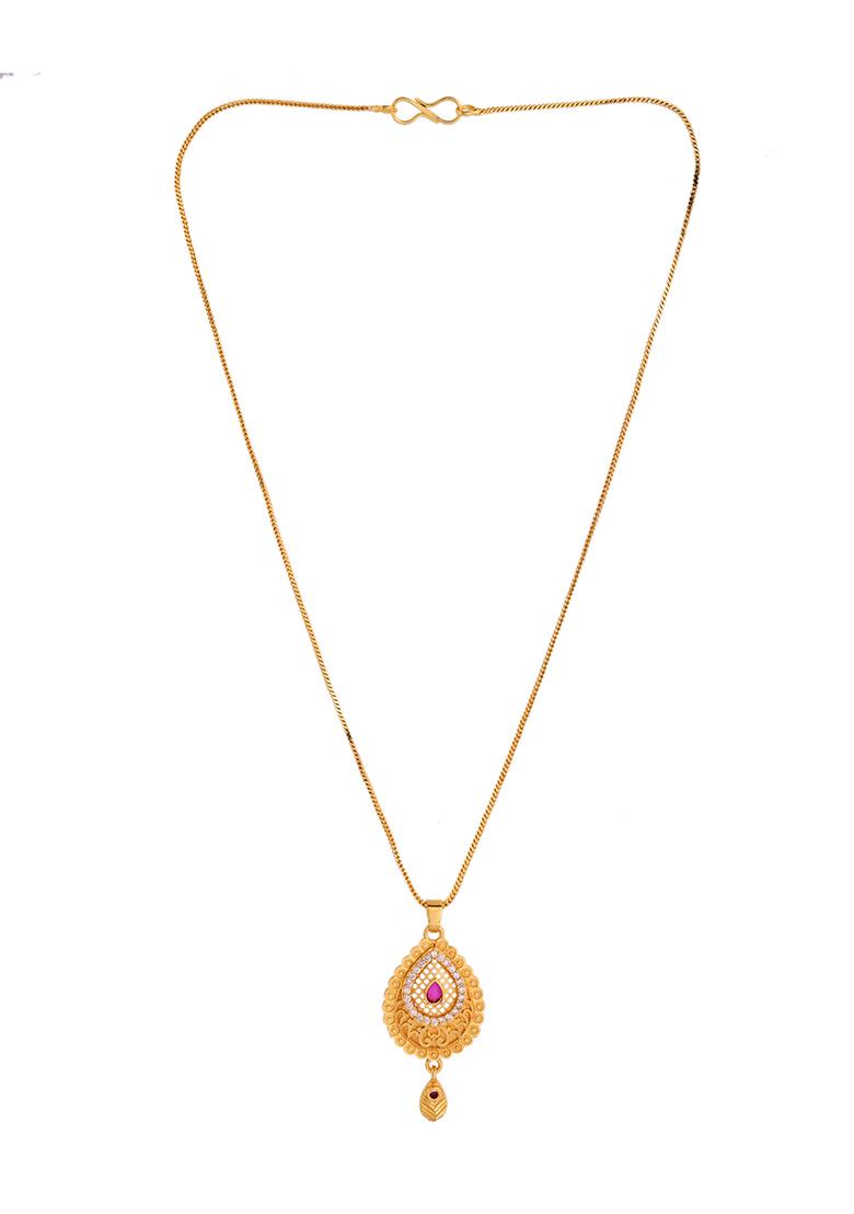 Gold Plated Teardrop Shaped Pandent With Chain Set - Indya