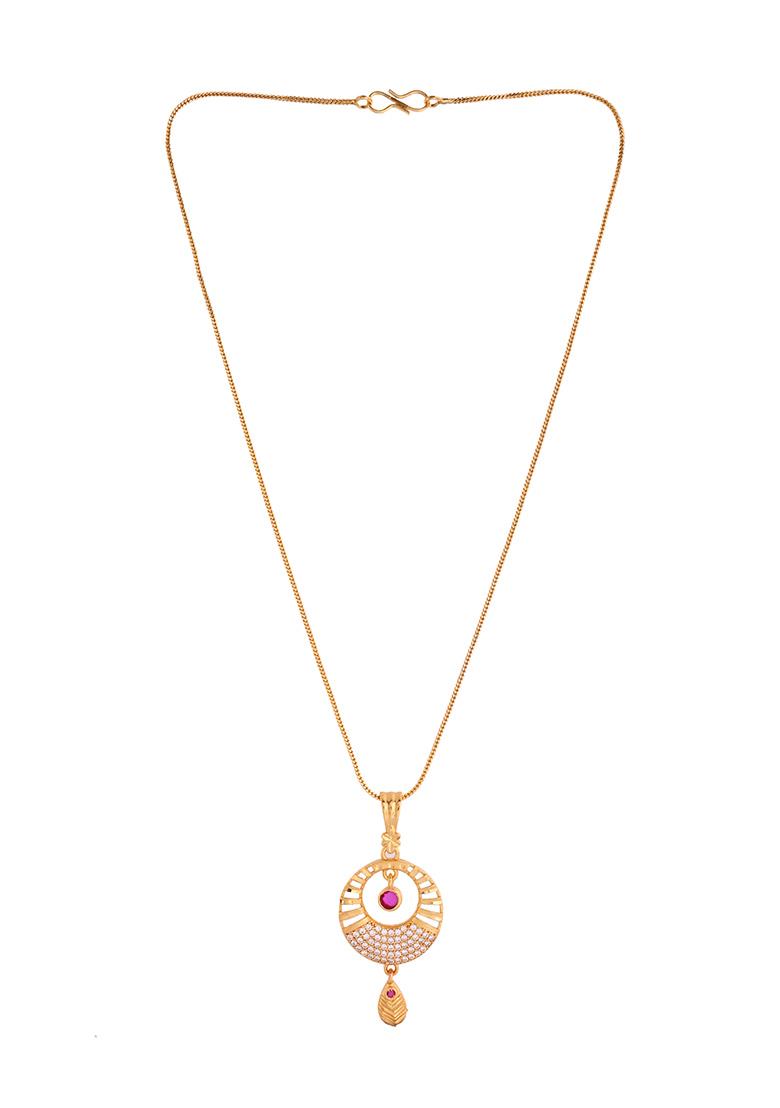 Gold Toned Circular Pandent with Chain And Earrings Set - Indya