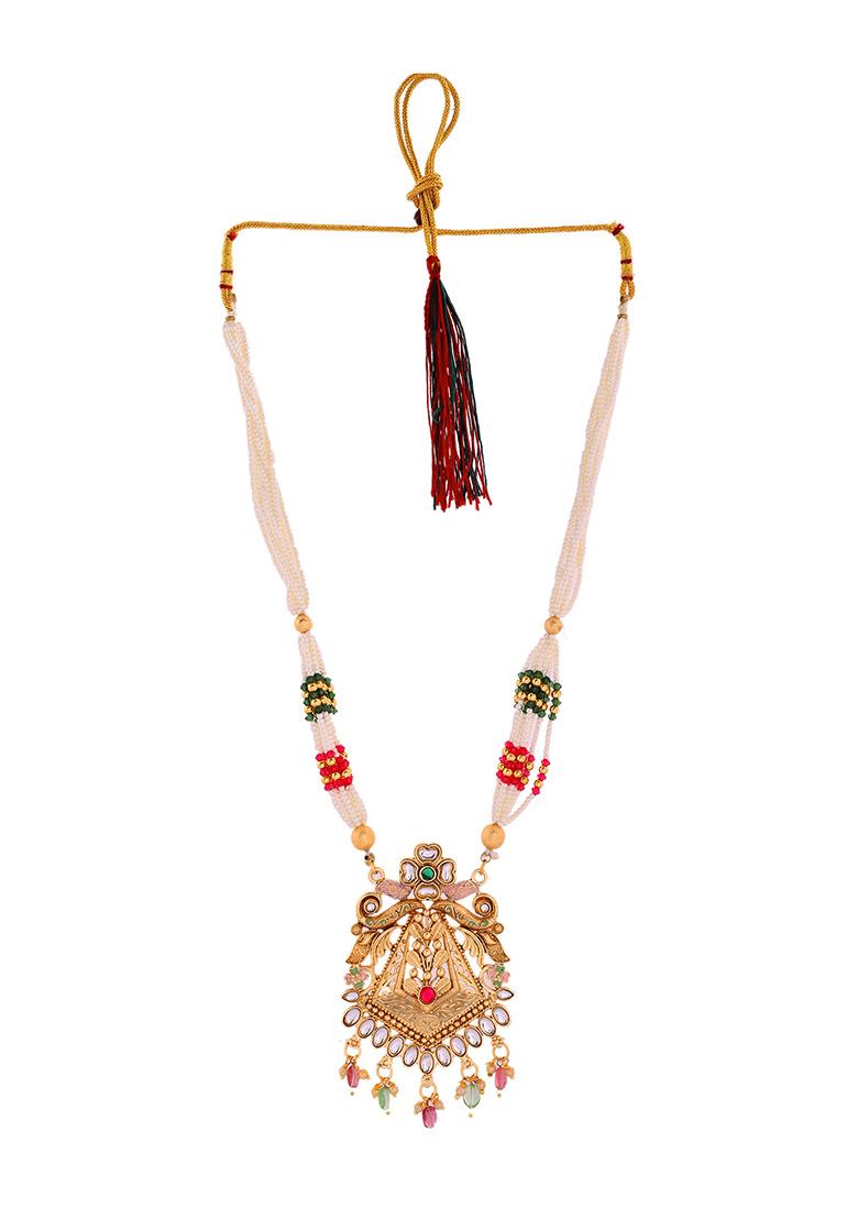 Gold Plated Designer Long Necklace With Earrings Set - Indya