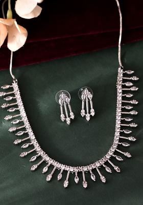 Silver Plated Ad Stone Studded Elegent Minimal Jewellery Set 
