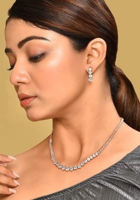 Golden White American Diamond Brass Necklace Set