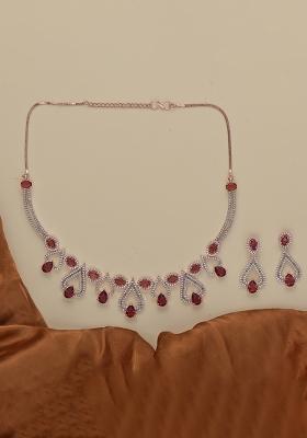 Multicolor American Diamond Brass Necklace Set