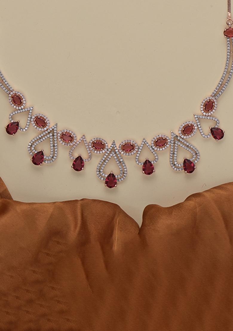 Multicolor American Diamond Brass Necklace Set - Indya