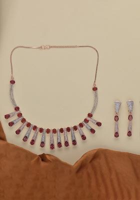 Multicolor American Diamond Brass Necklace Set