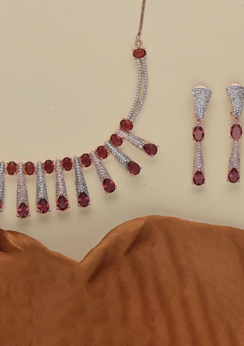 Multicolor American Diamond Brass Necklace Set - Indya