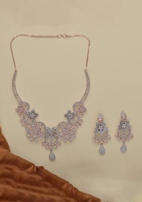 Golden White American Diamond Brass Necklace Set