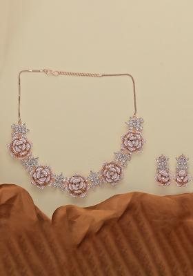 Golden White American Diamond Brass Necklace Set