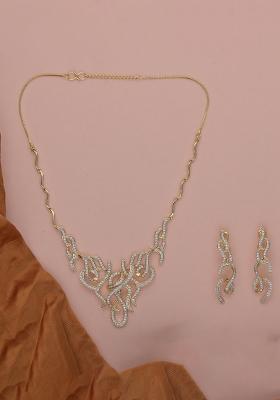 Golden White American Diamond Brass Necklace Set