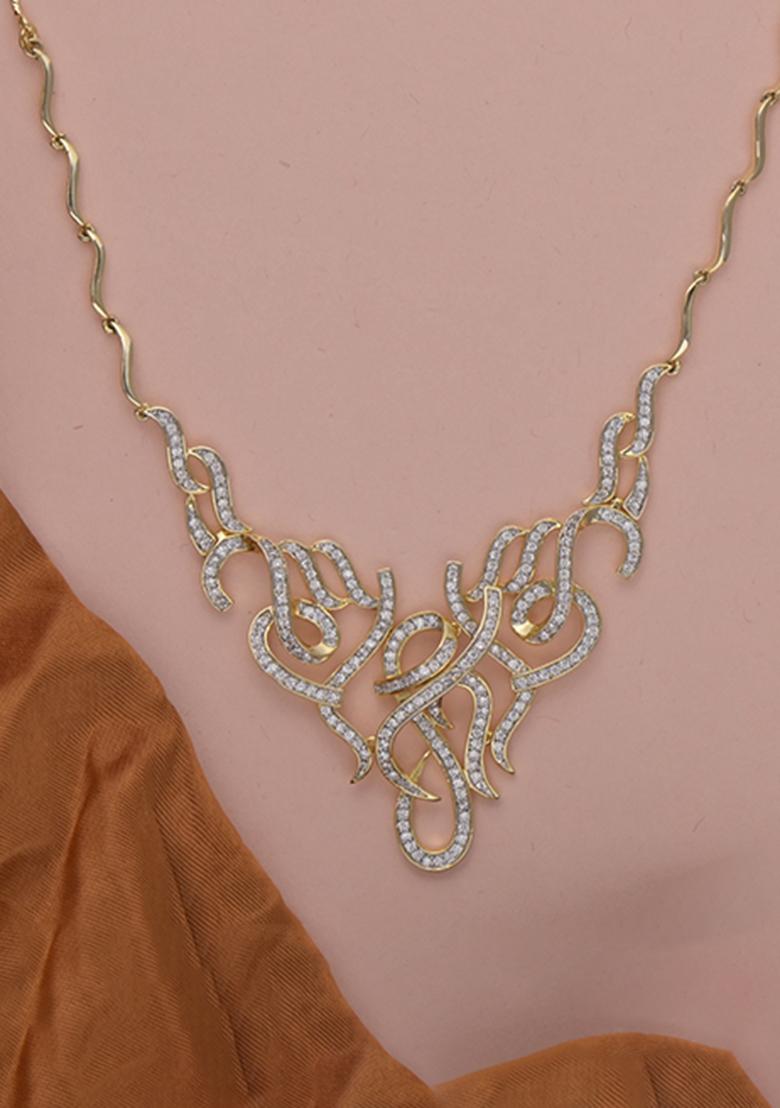 Golden White American Diamond Brass Necklace Set - Indya