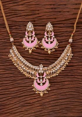 Multicolor Kundan Pearl Onyx Stone Necklace Set