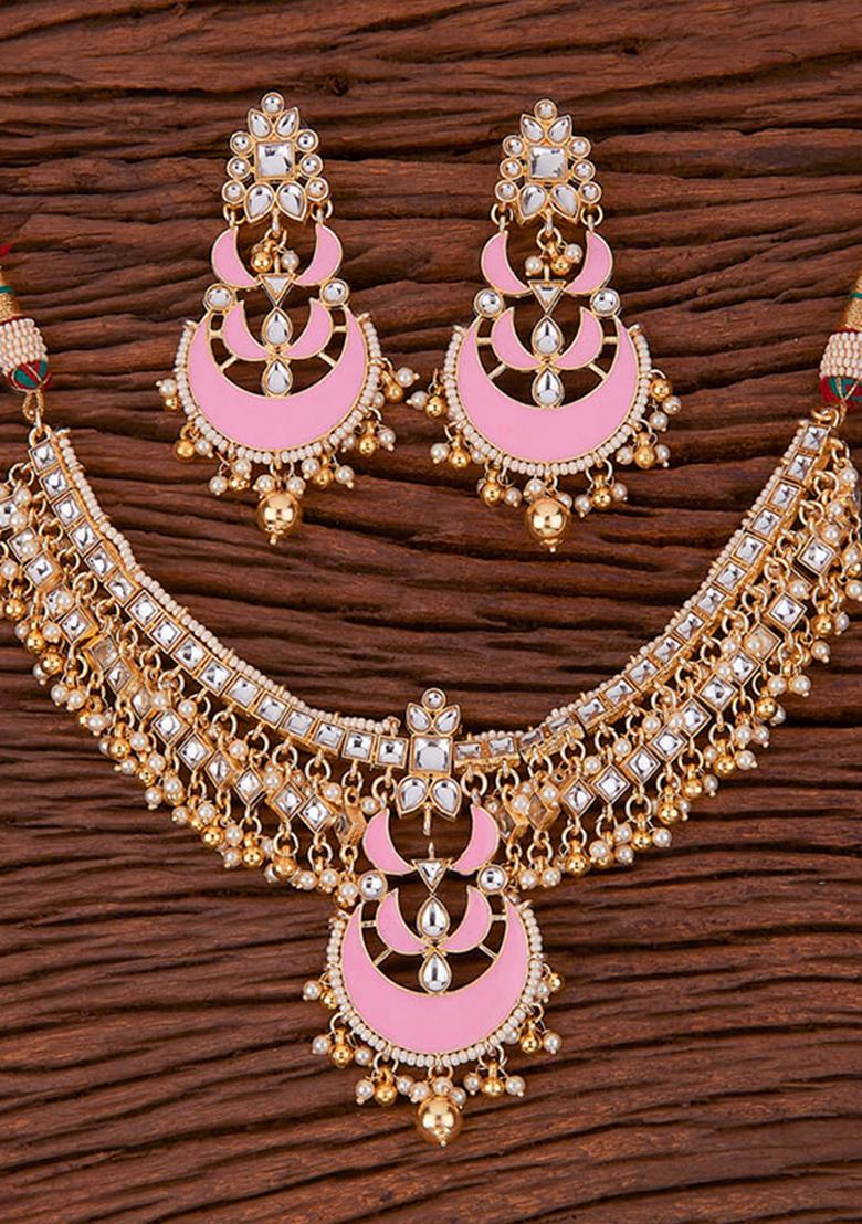 Multicolor Kundan Pearl Onyx Stone Necklace Set - Indya