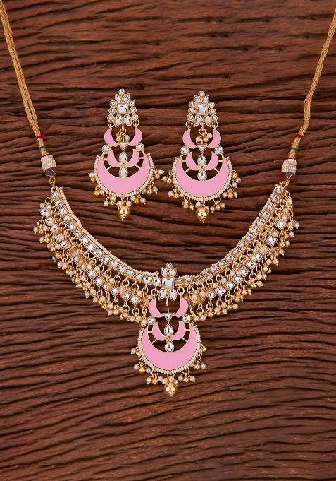 Multicolor Kundan Pearl Onyx Stone Necklace Set