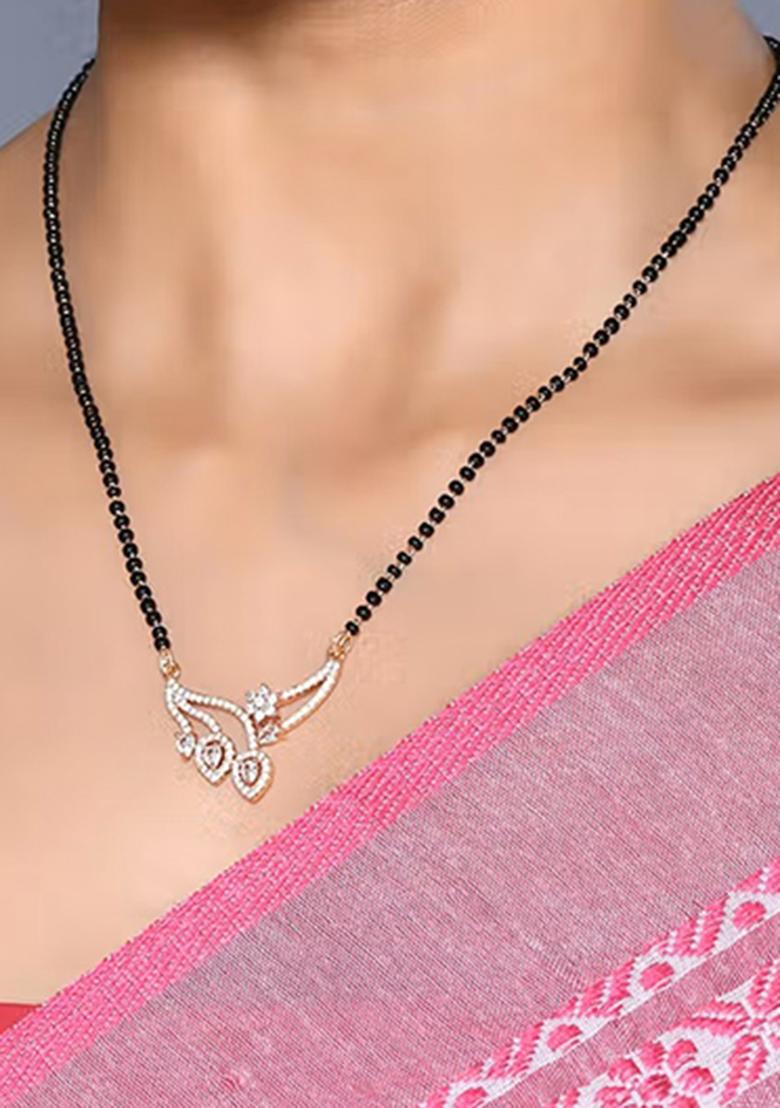 Golden White American Diamond And Beads Mangalsutra With Chain - Indya