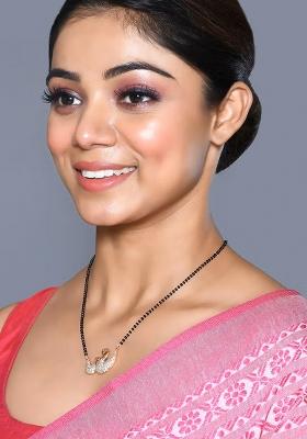 Golden White American Diamond And Beads Mangalsutra With Chain