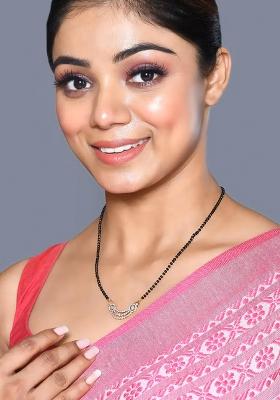 Golden White American Diamond And Beads Mangalsutra With Chain