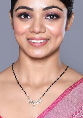 Golden White American Diamond And Beads Mangalsutra With Chain