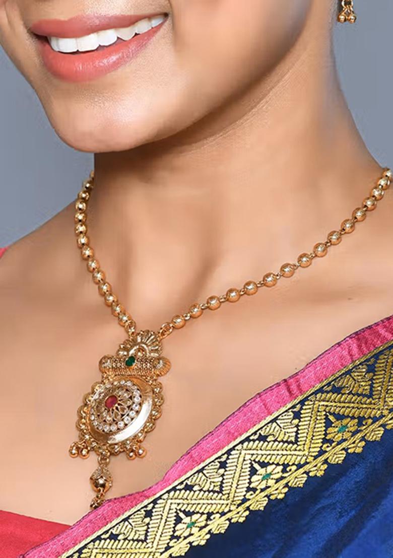 Multicolor Gold Tone Pendal With Chain And Earring Set Pendant Set With Earrings - Indya