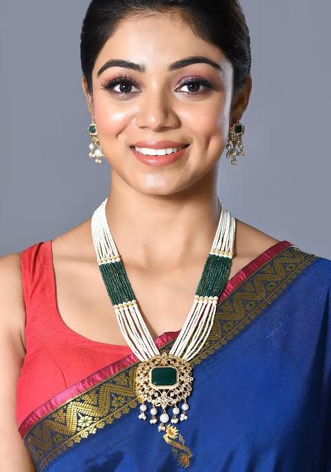 Multicolor Gold Tone Kundan Mina Pendal With Chain And Earring Set Pendant Set With Earrings