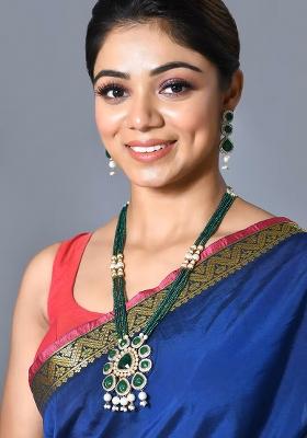 Multicolor Gold Tone Kundan Mina Pendal With Chain And Earring Set Pendant Set With Earrings
