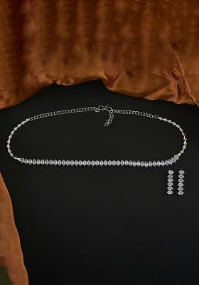 Silver White American Diamond Necklace And Earring Necklace Set With Earrings