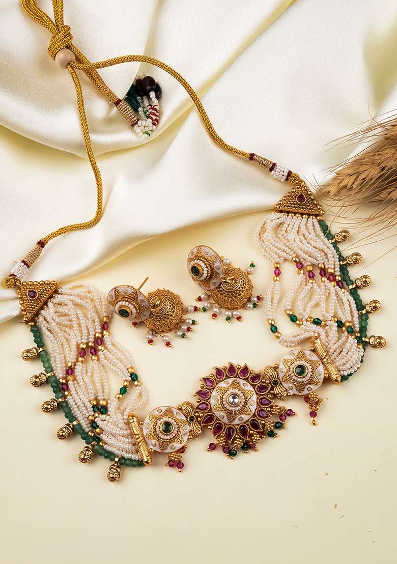 Multicolor Gold Plated Copper Necklace Set - Indya