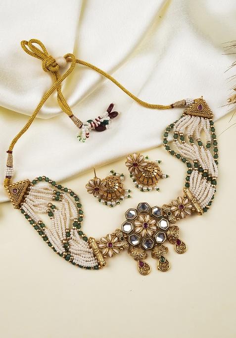 Multicolor Gold Plated Copper Chowker Set