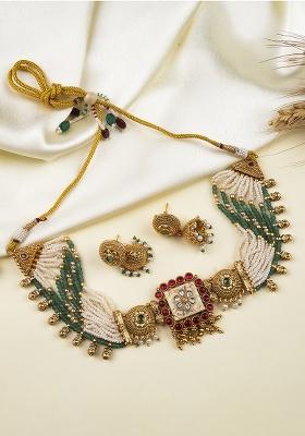 Green Gold Plated Copper Chowker Set