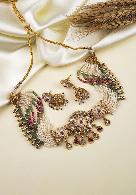 Multicolor Gold Plated Copper Chowker Set