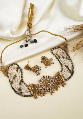 Multicolor Gold Plated Copper Chowker Set