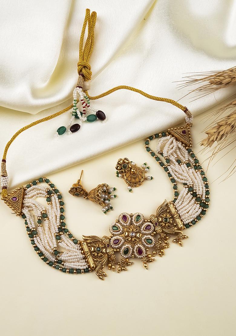 Multicolor Gold Plated Copper Chowker Set - Indya