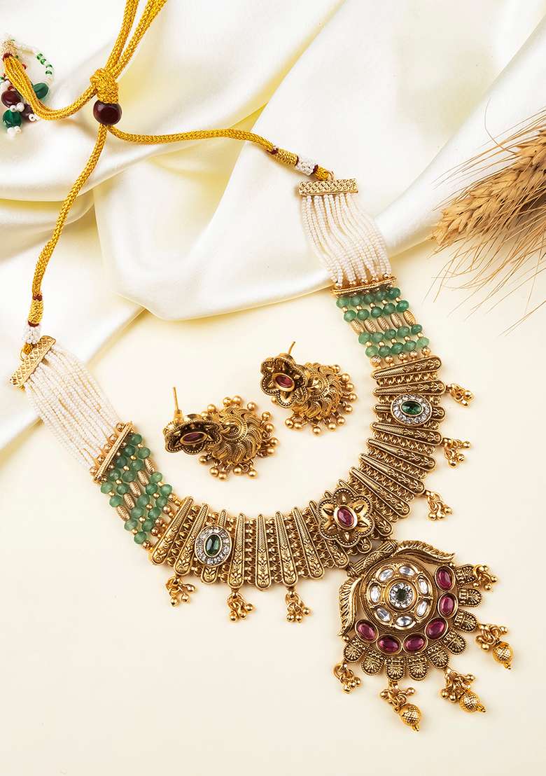Multicolor Gold Plated Copper Necklace Set - Indya