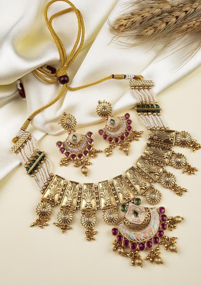 Multicolor Gold Plated Copper Kundan - Indya