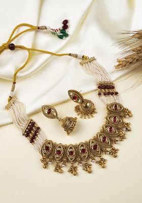 Green Gold Plated Copper Necklace Set