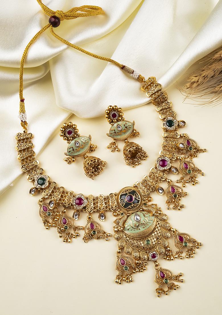 Multicolor Gold Plated Copper Necklace Set - Indya