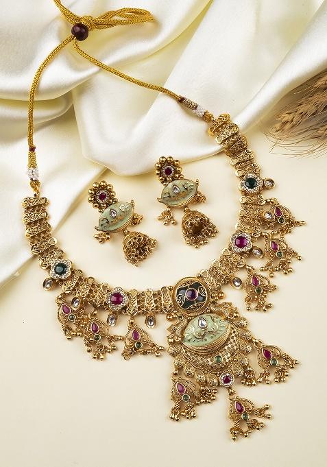 Multicolor Gold Plated Copper Necklace Set