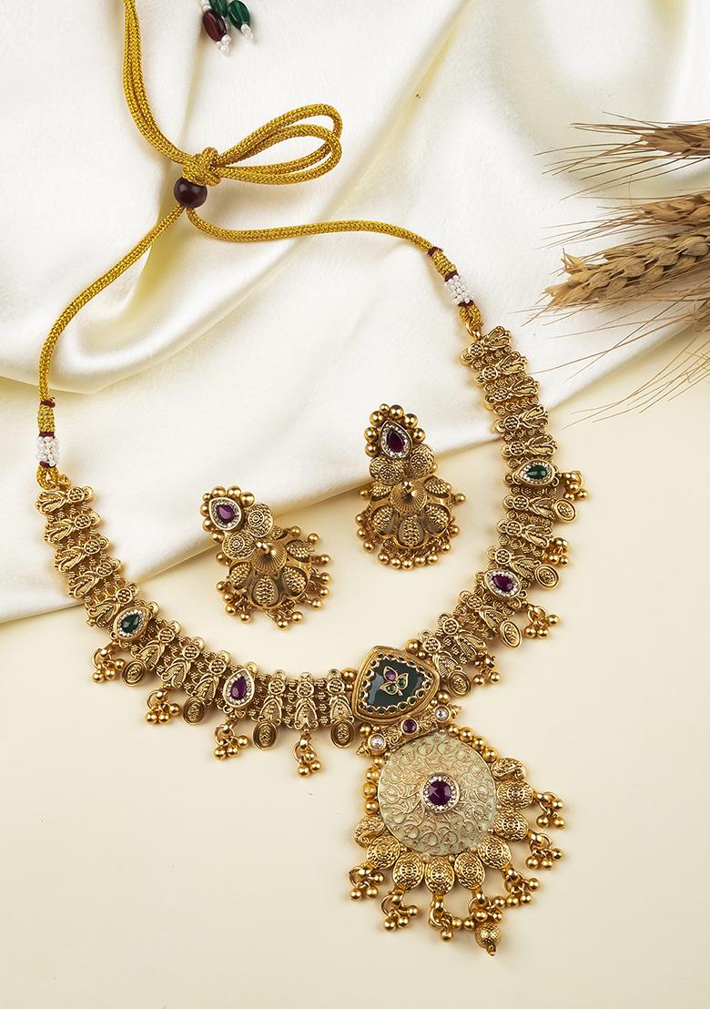 Multicolor Gold Plated Copper Necklace Set - Indya