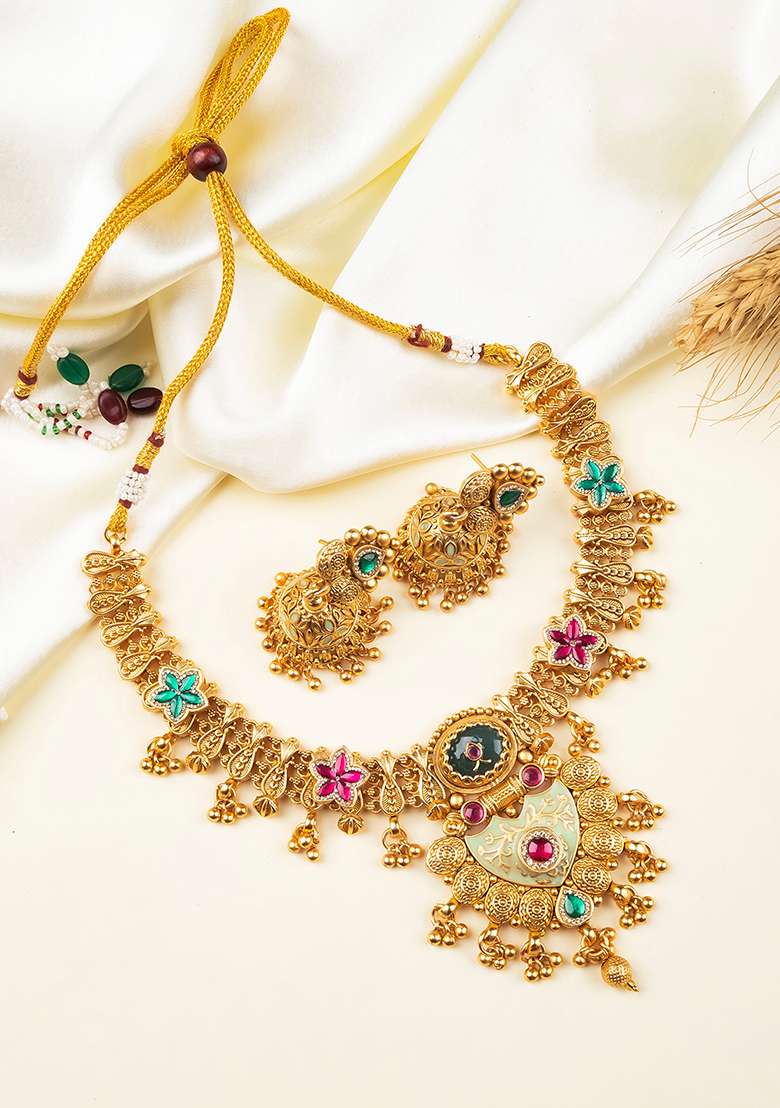 Multicolor Gold Plated Copper Necklace Set - Indya