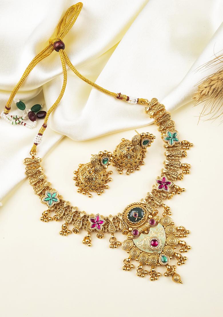 Multicolor Gold Plated Copper Necklace Set - Indya