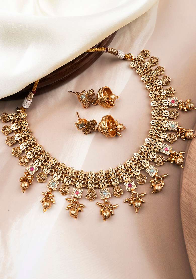Turquoise Gold Plated Copper Necklace Set - Indya