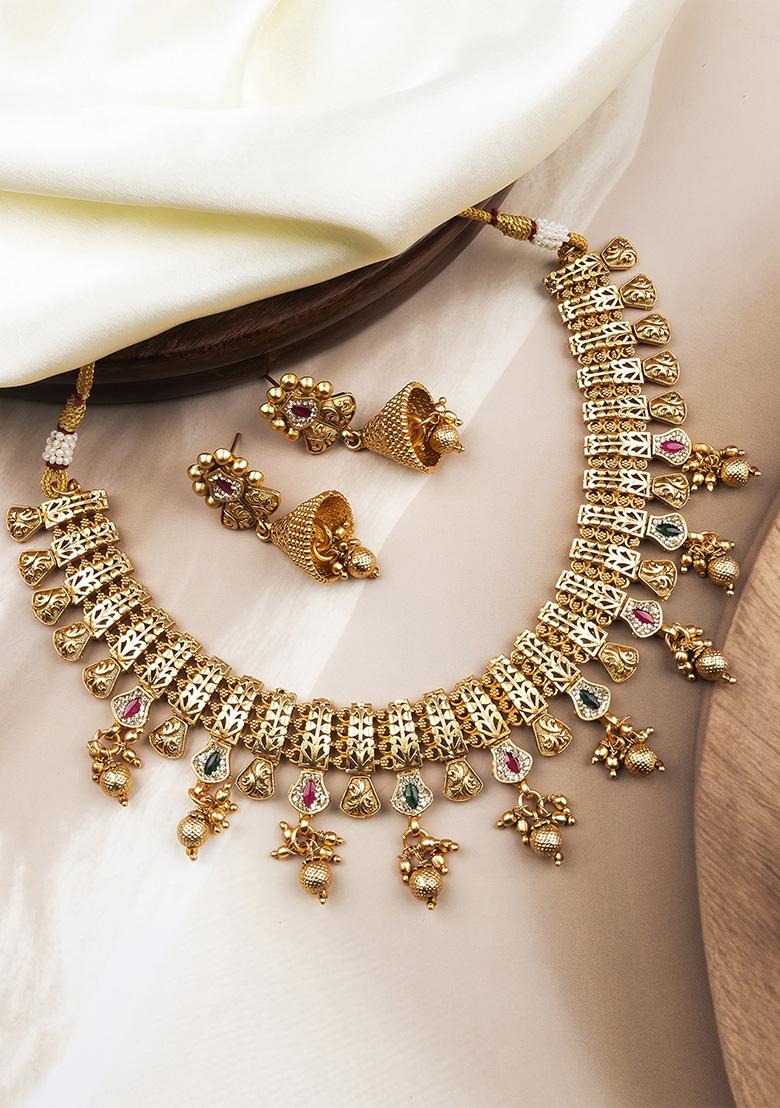 Multicolor Gold Plated Copper Necklace Set - Indya