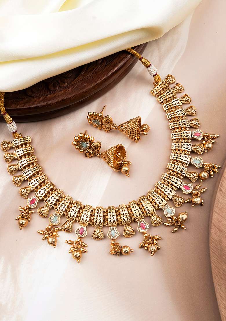 Turquoise Gold Plated Copper Necklace Set - Indya