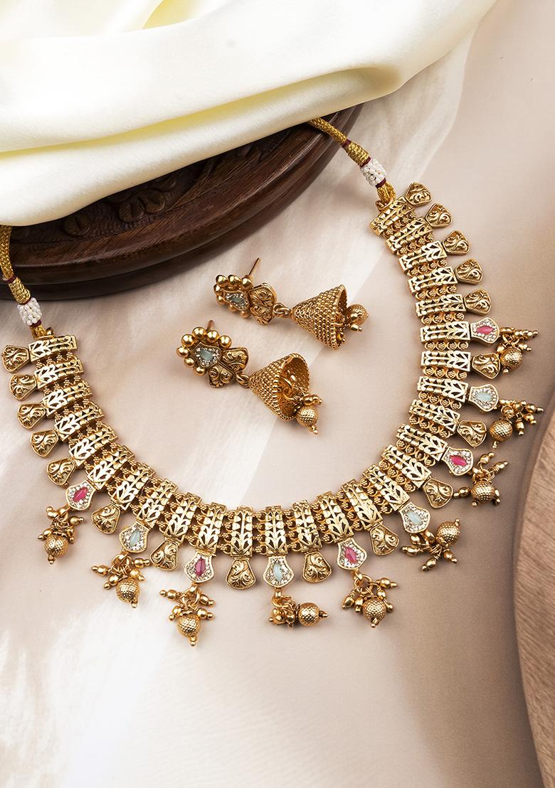 Turquoise Gold Plated Copper Necklace Set - Indya