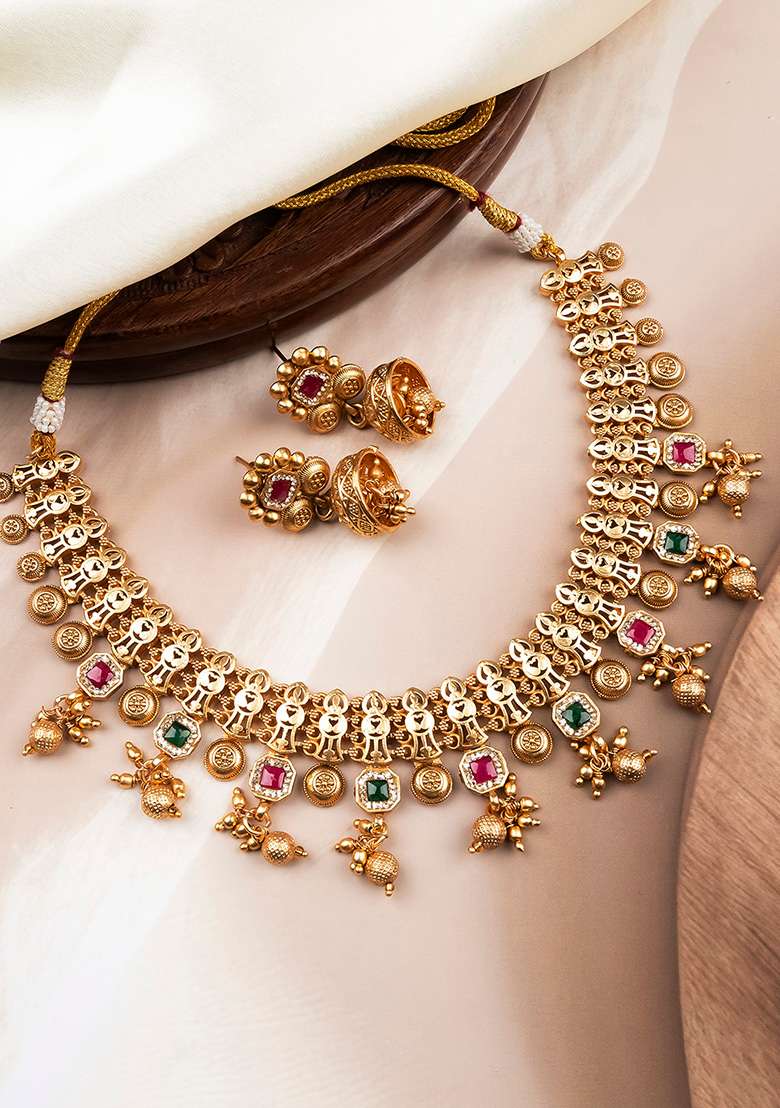 Multicolor Gold Plated Copper Necklace Set - Indya