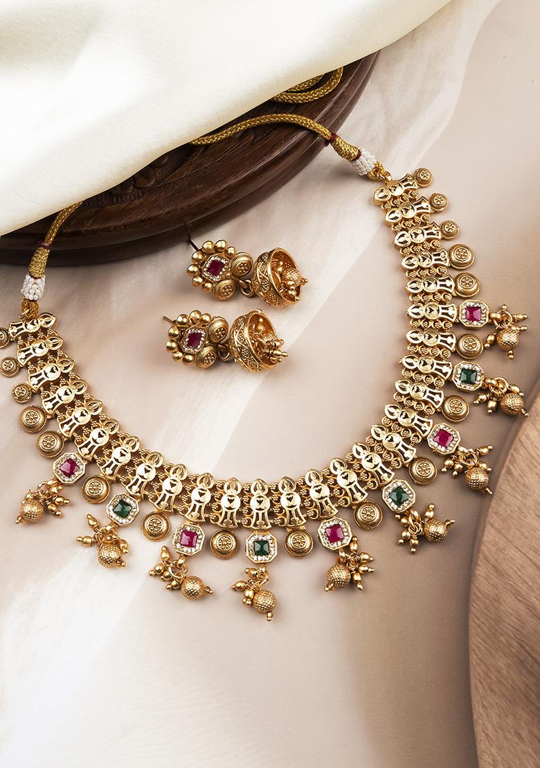 Multicolor Gold Plated Copper Necklace Set - Indya