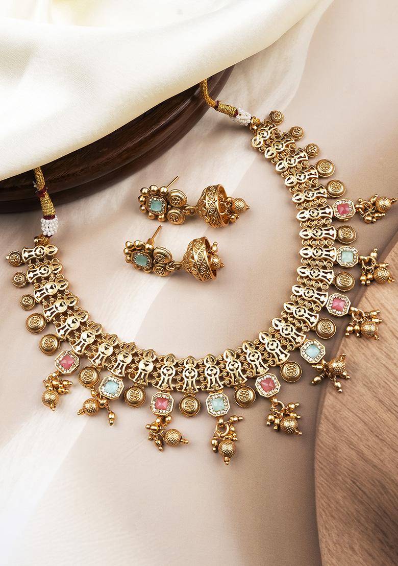 Turquoise Gold Plated Copper Necklace Set - Indya