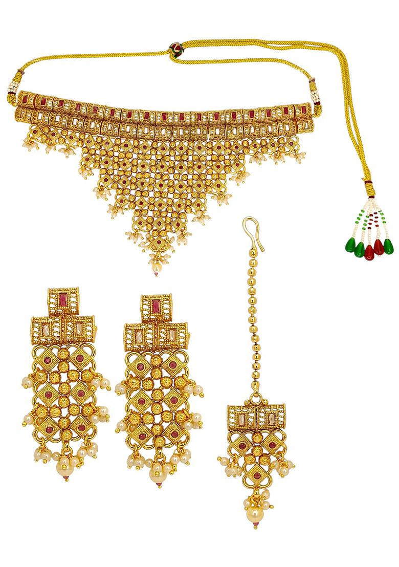 Golden Alloy Necklace Set - Indya